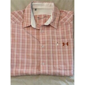 Under Armour Men L Drift Tide 2.0 Plaid Short Sleeve Button Shirt Fitted Orange